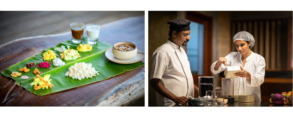Fresh plant-based dishes and chefs preparing a nourishing meal